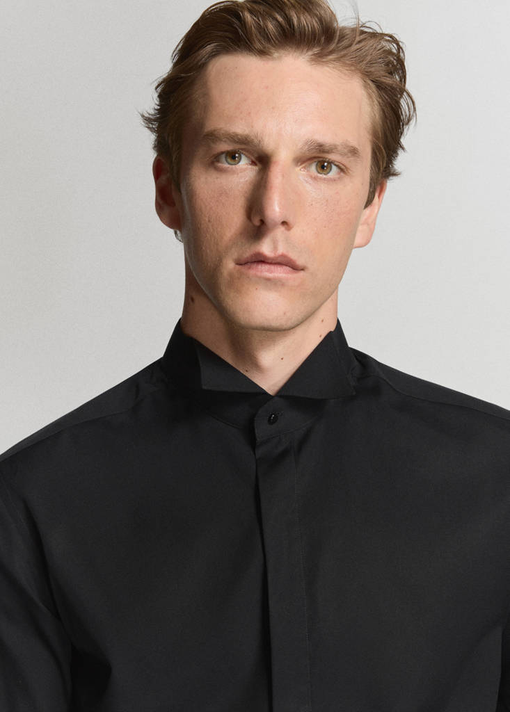 Slim fit tuxedo collar shirt — Black