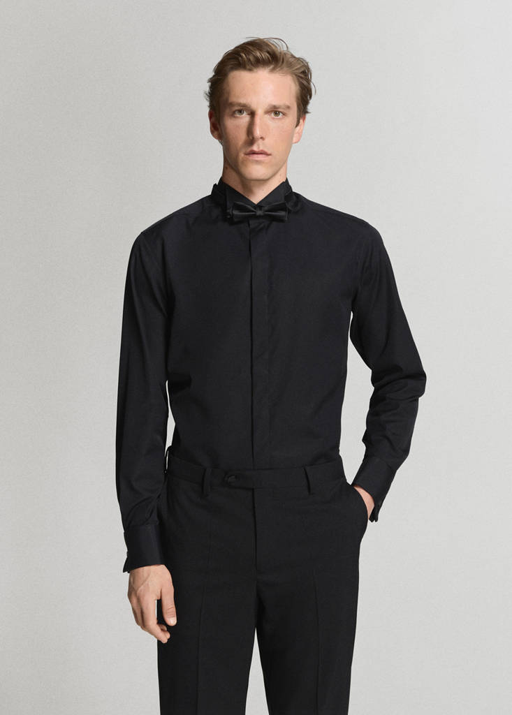 Slim fit tuxedo collar shirt — Black