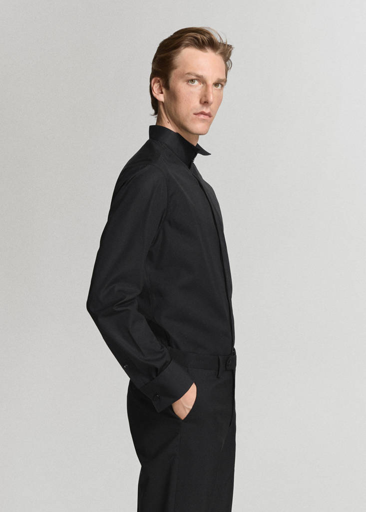 Slim fit tuxedo collar shirt — Black