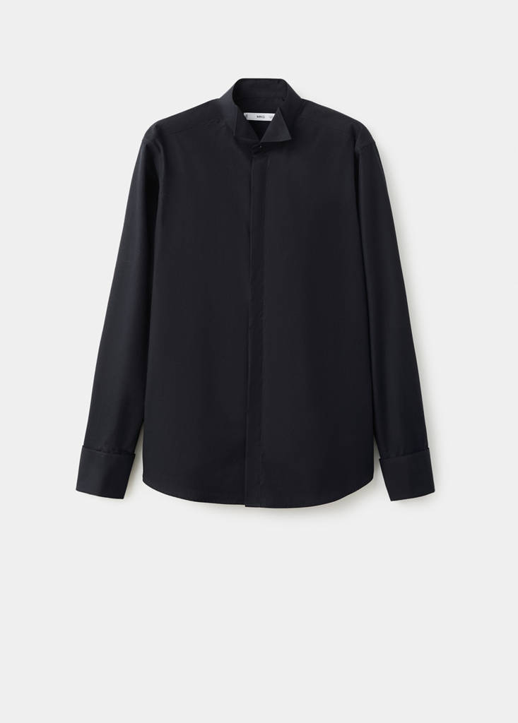 Slim fit tuxedo collar shirt — Black
