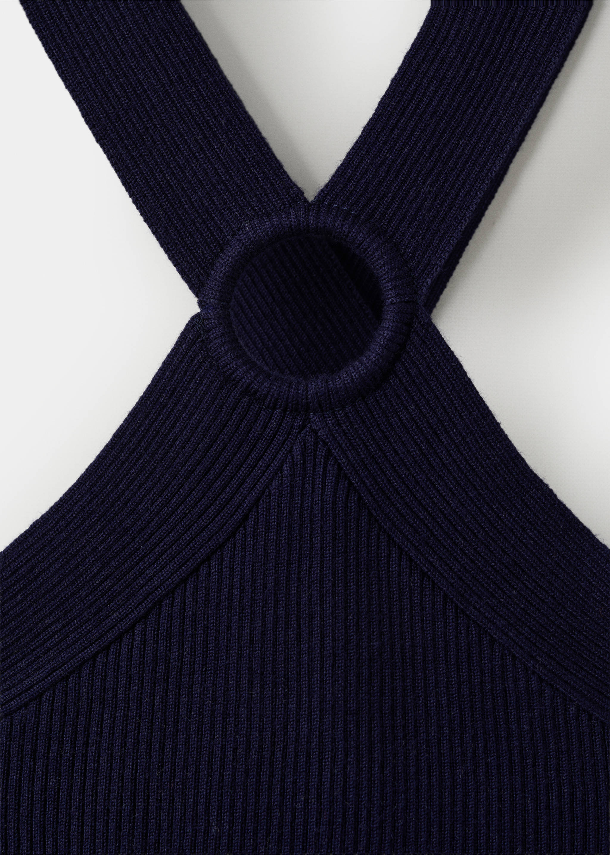 Fitted halter-neck dress - Details of the article 8, Navy. Ref: 27098651-00.