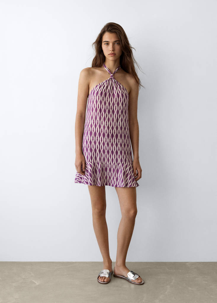 Printed halter-neck dress — Lilac