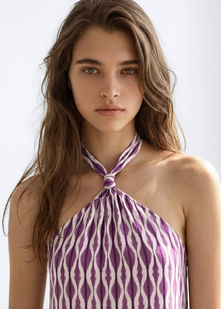 Printed halter-neck dress — Lilac