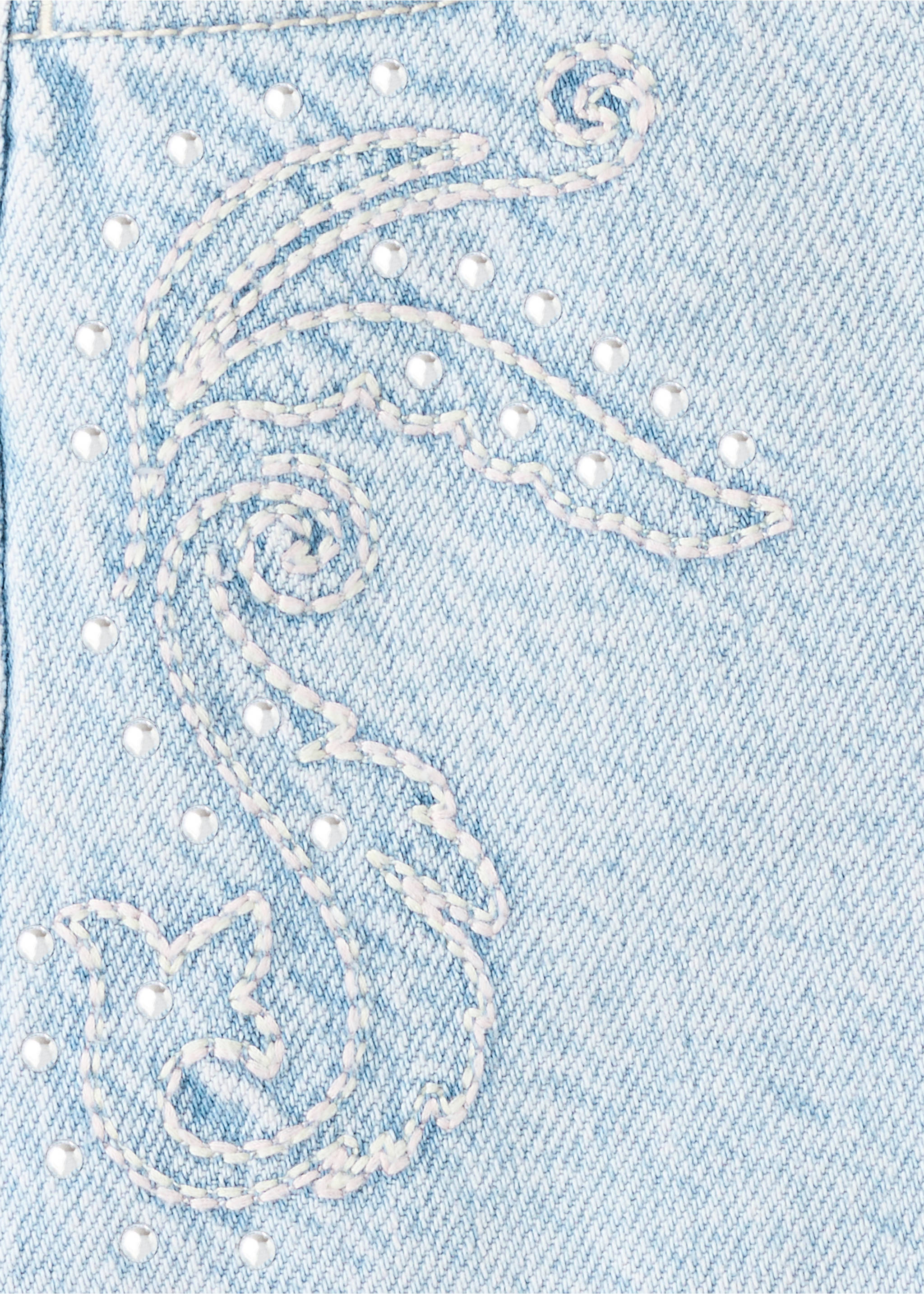 Embroidered detail denim shorts - Details of the article 0, Light Blue. Ref: 27098655-00.