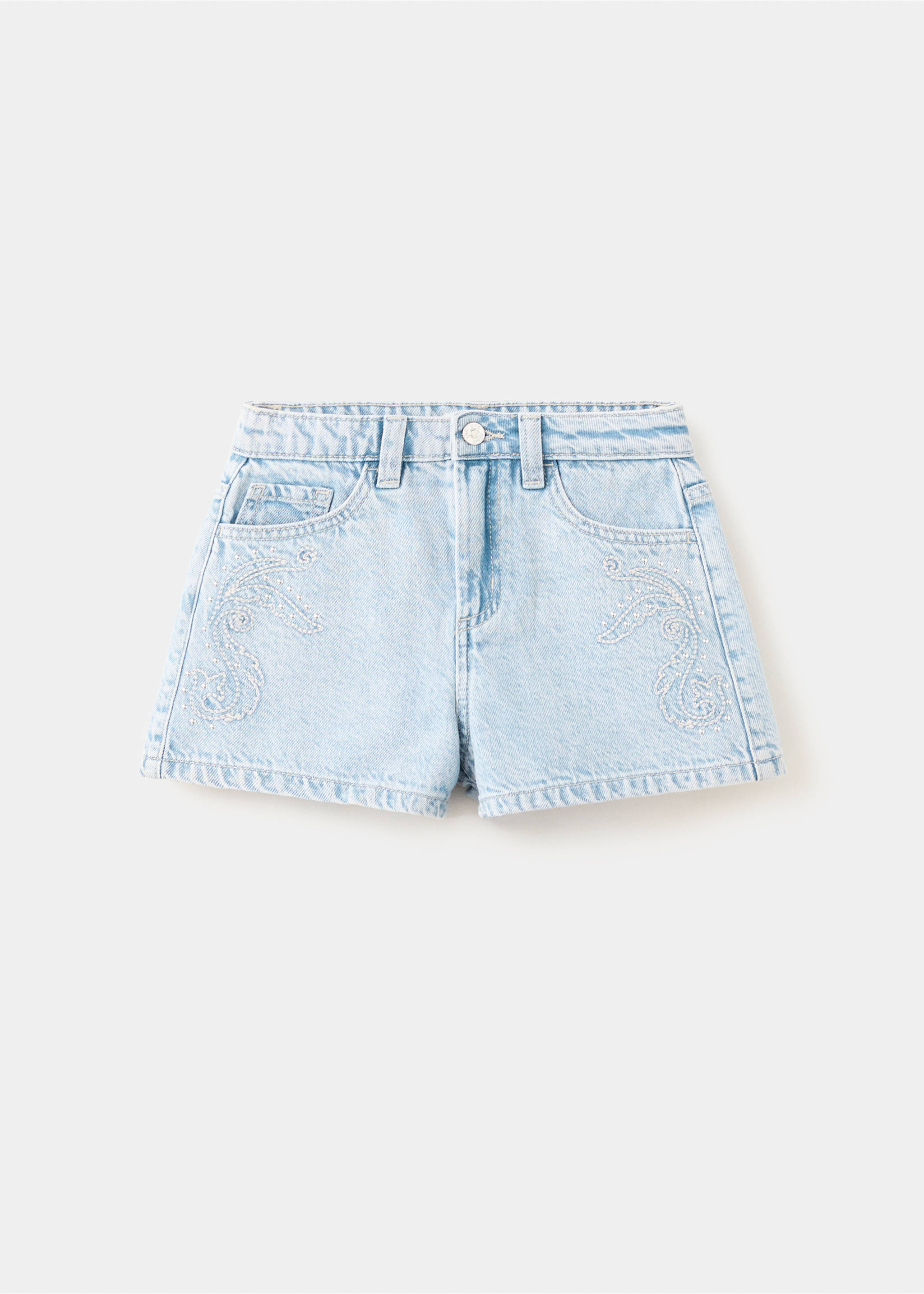 Embroidered detail denim shorts - Article without model, Light Blue. Ref: 27098655-00.