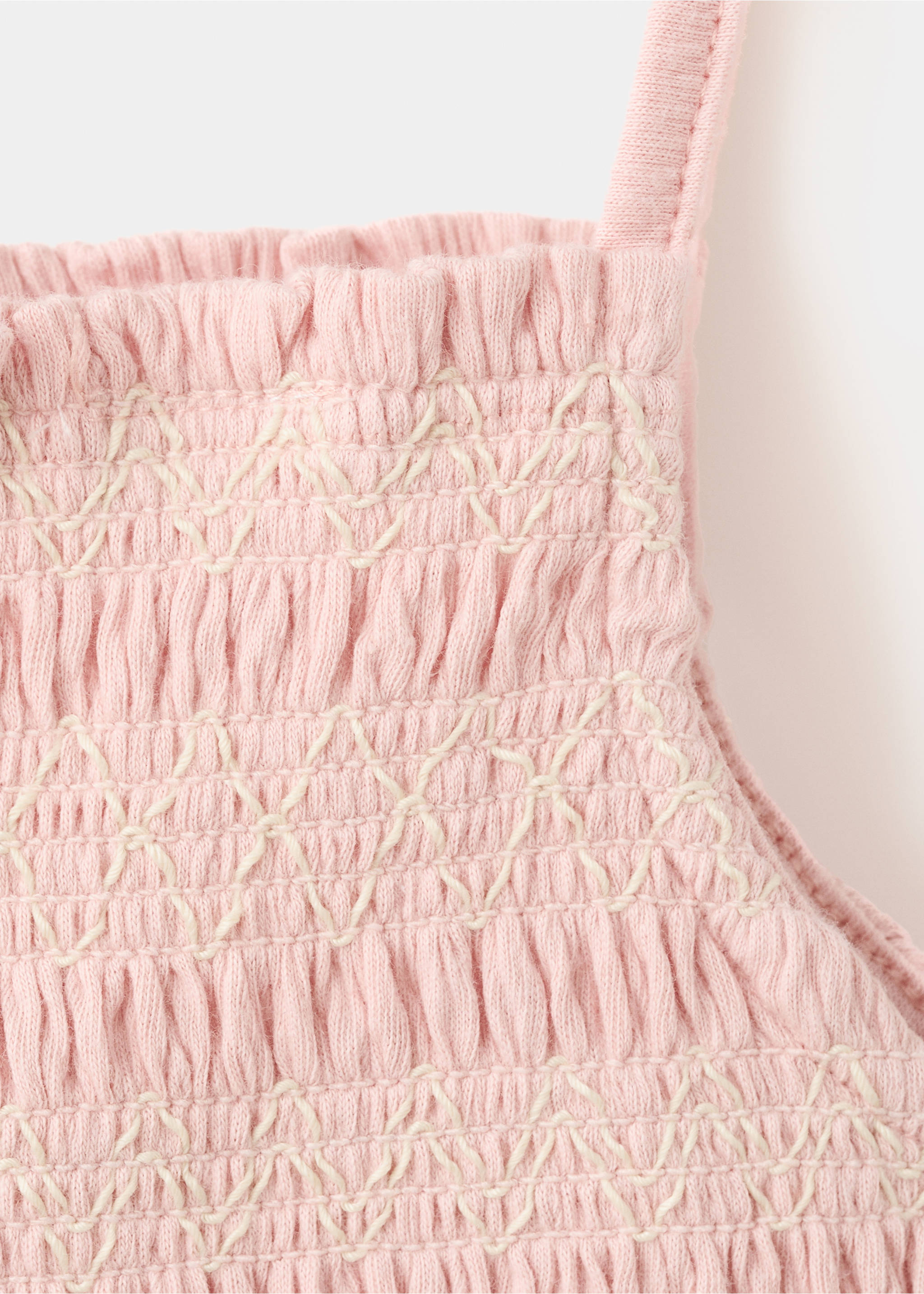 Textured dress with embroidered details - Details of the article 8, Pink. Ref: 27098656-00.