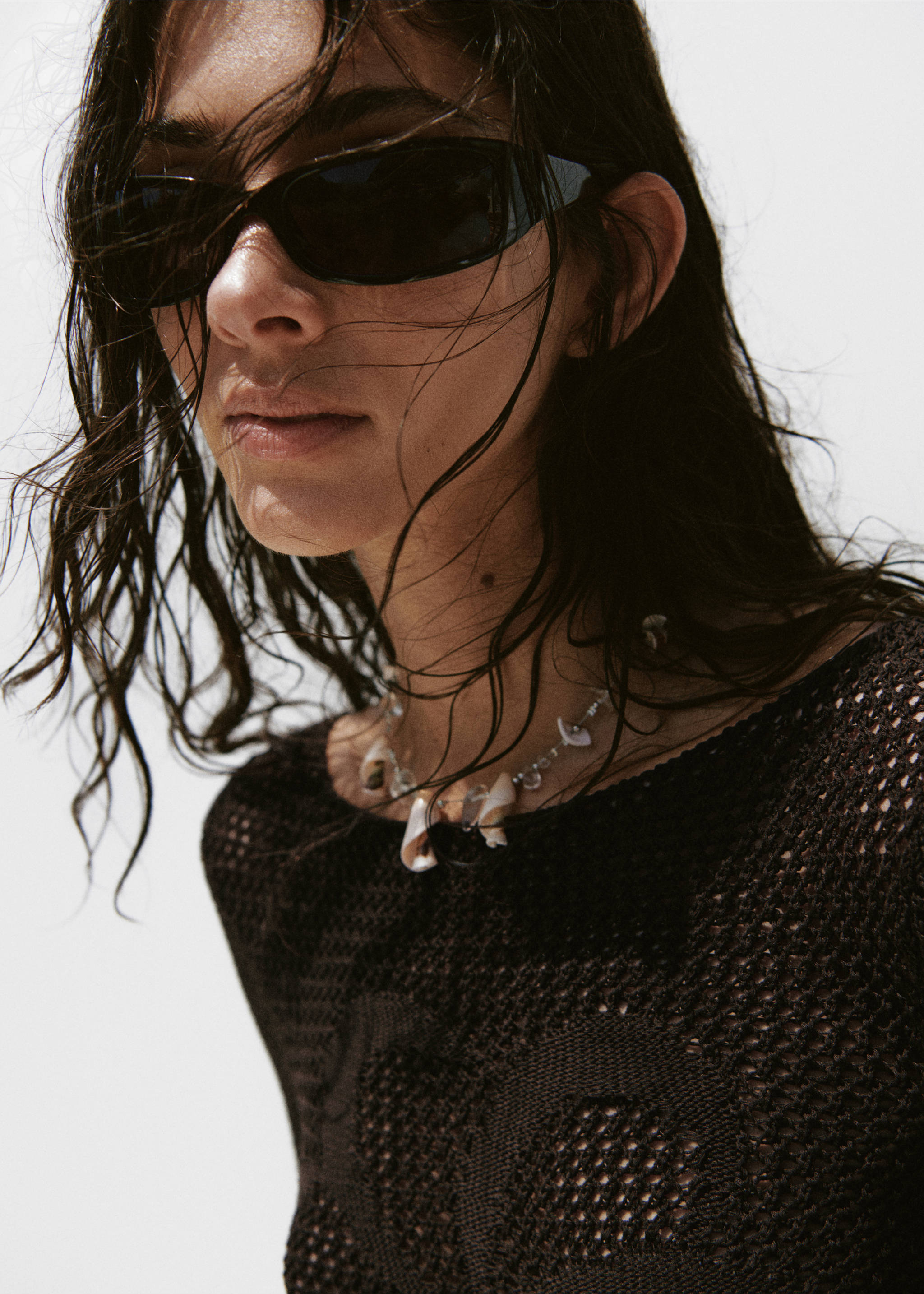 بلوفر بحياكة مخرمة - تفاصيل المنتج 1, شوكولاتة. Ref: 27098657-00.