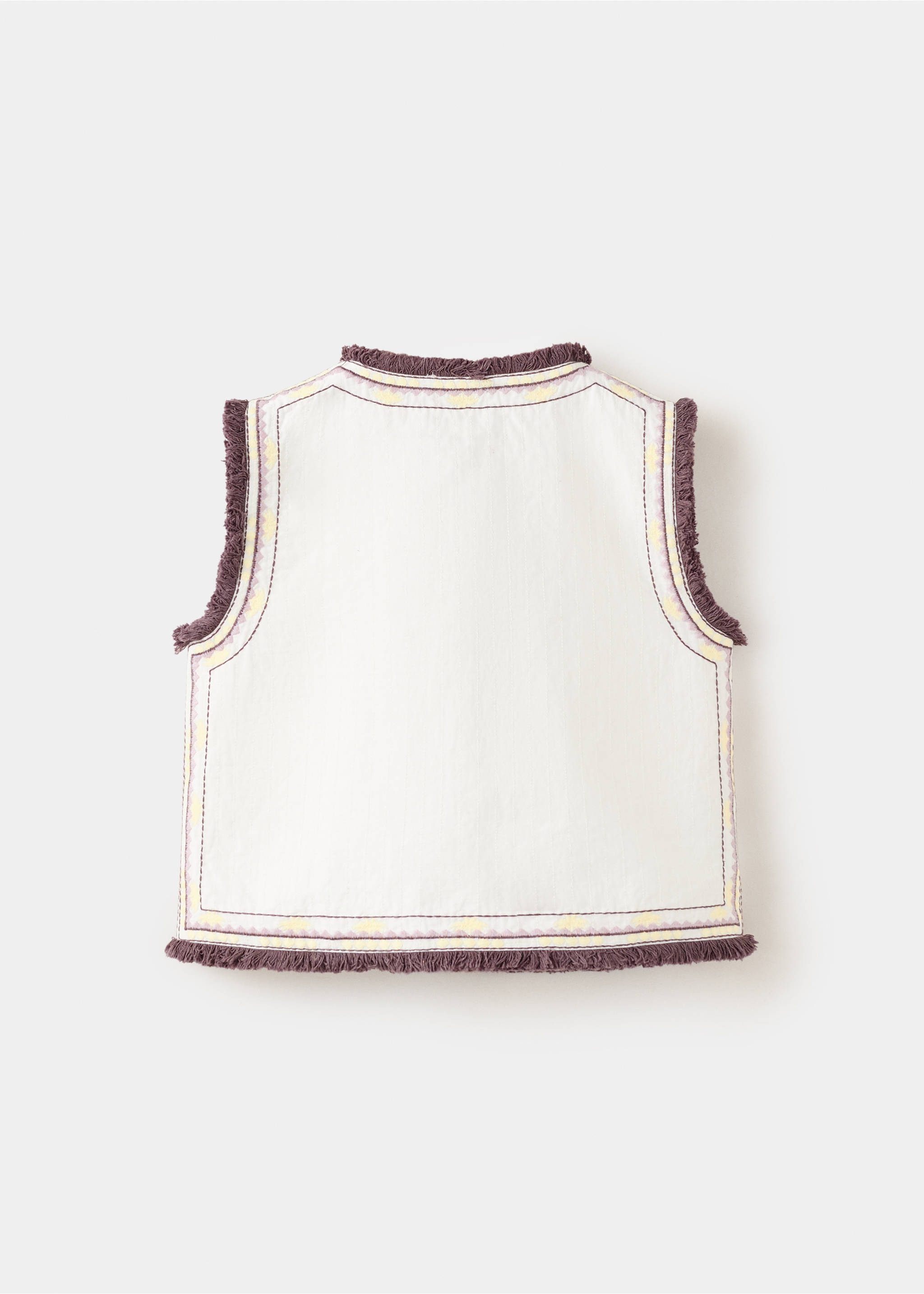 Embroidered gilet with fringe detail - Reverse of the article, Ecru. Ref: 27098659-00.