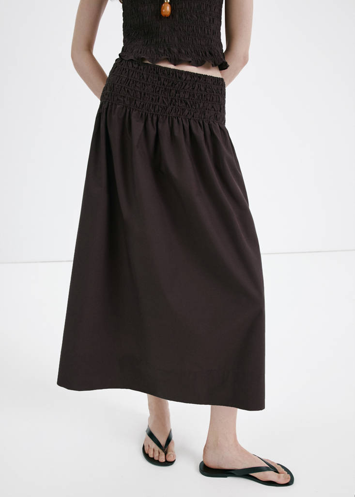 Lyocell smocked skirt — Chocolate