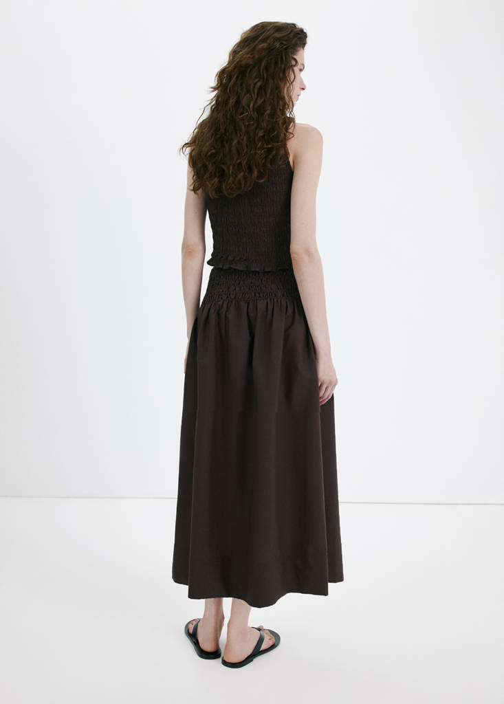 Lyocell smocked skirt — Chocolate