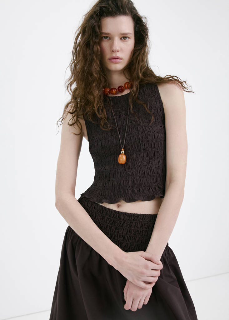 Lyocell smocked skirt — Chocolate