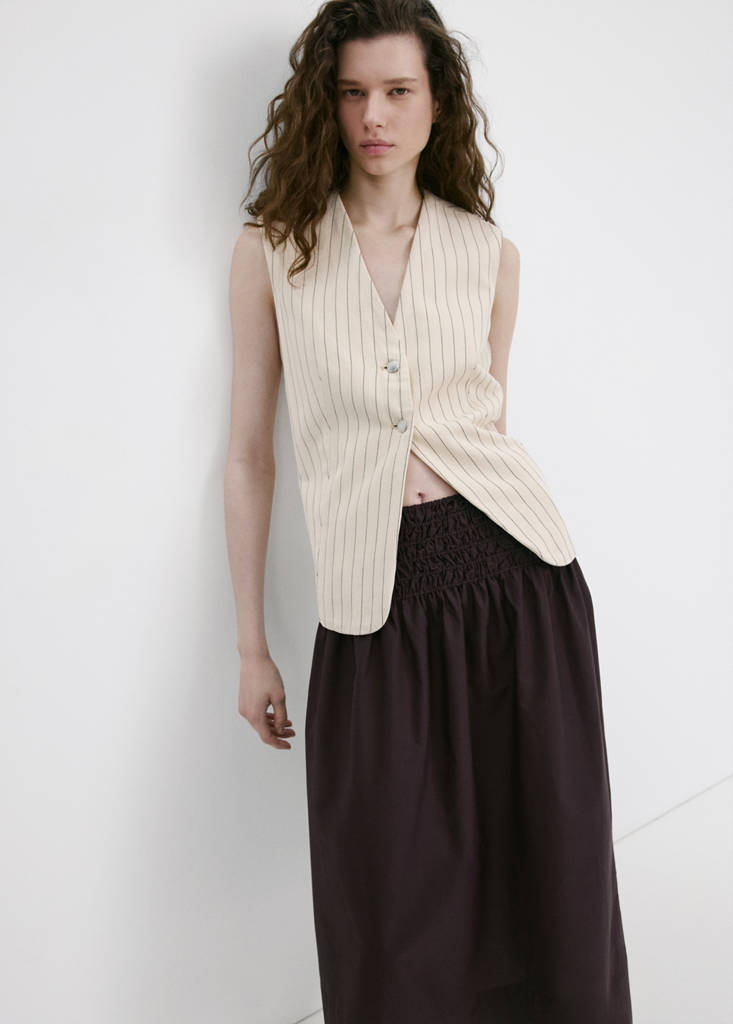 Lyocell smocked skirt — Chocolate