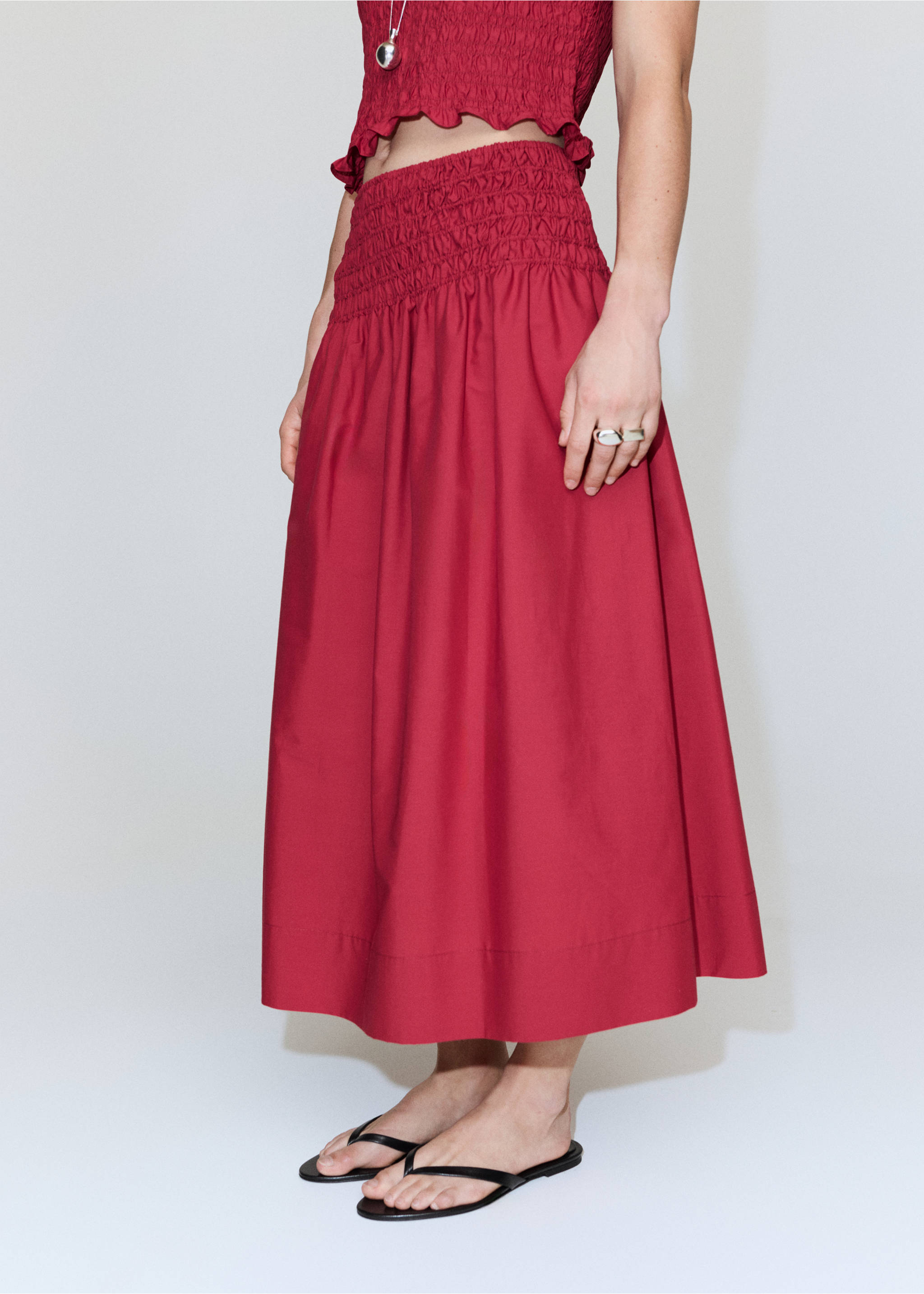 Saia lyocell cintura franzida - Plano médio, Vermelho. Ref: 27098661-00.