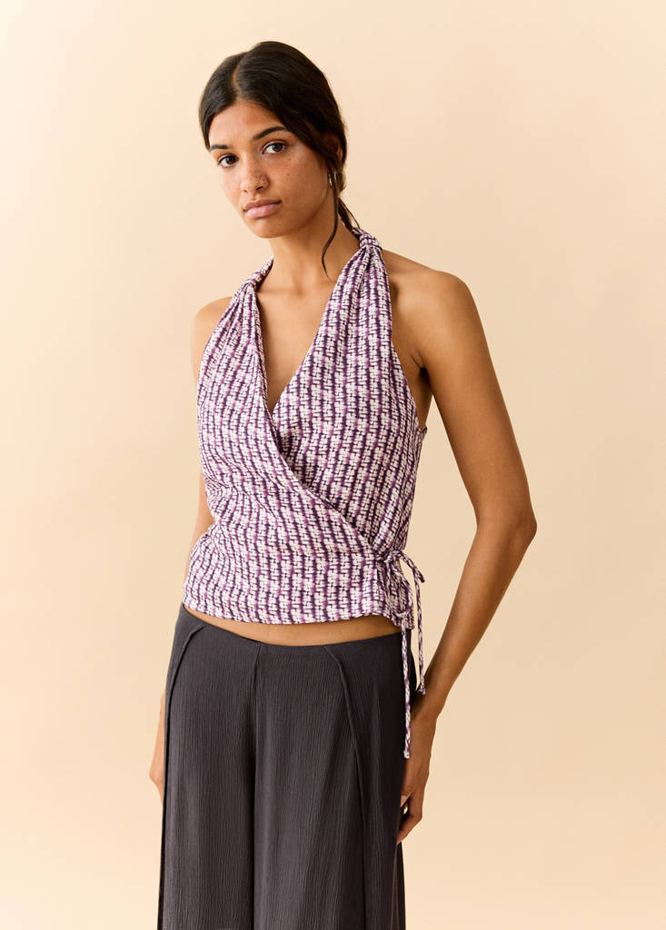 Tie-dye wrap top — Maroon