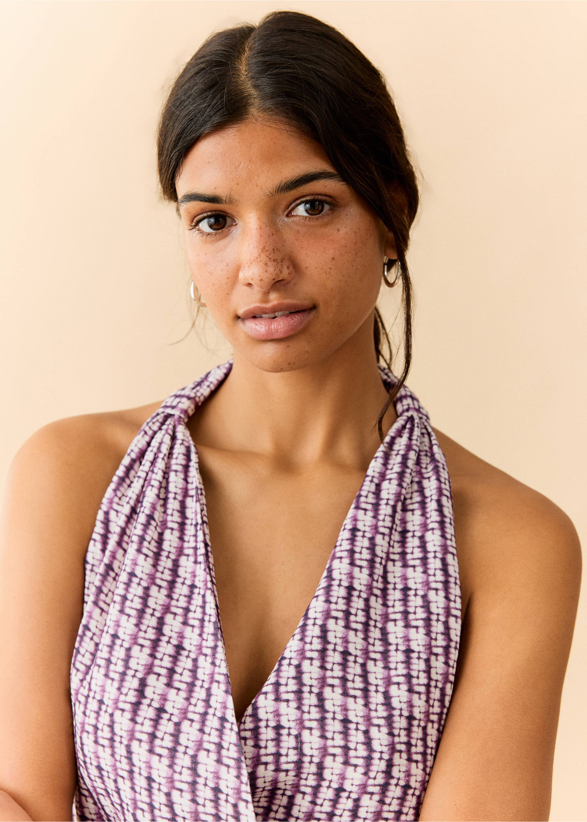 Tie-dye wrap top - Details of the article 1, Maroon. Ref: 27098663-01.