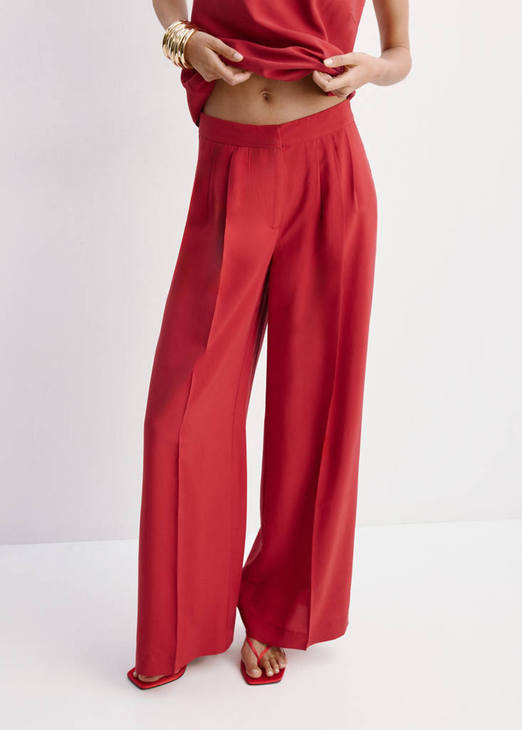 Straight lyocell trousers — Red
