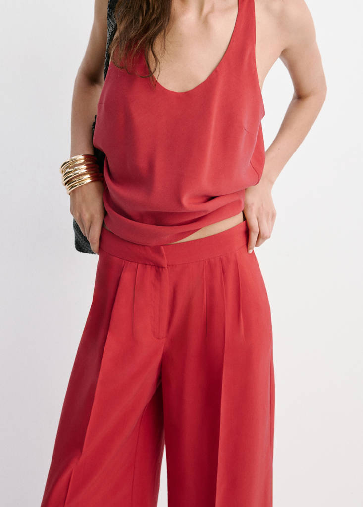 Straight lyocell trousers — Red