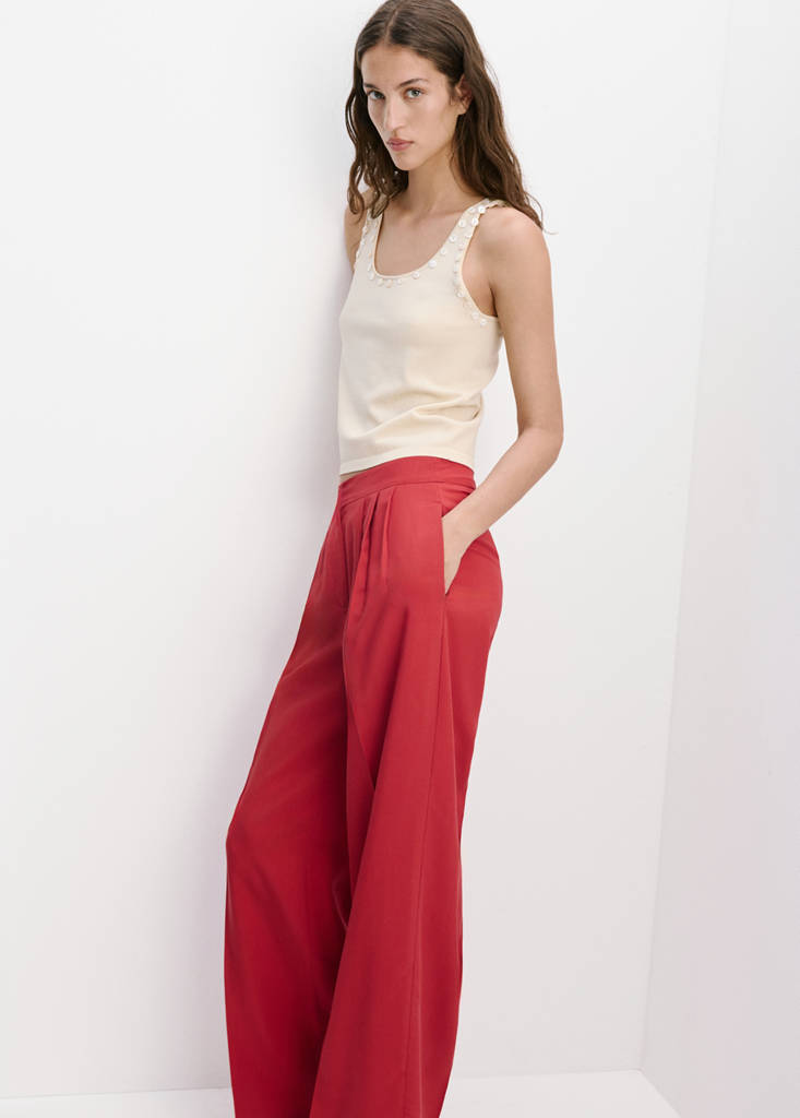 Straight lyocell trousers — Red