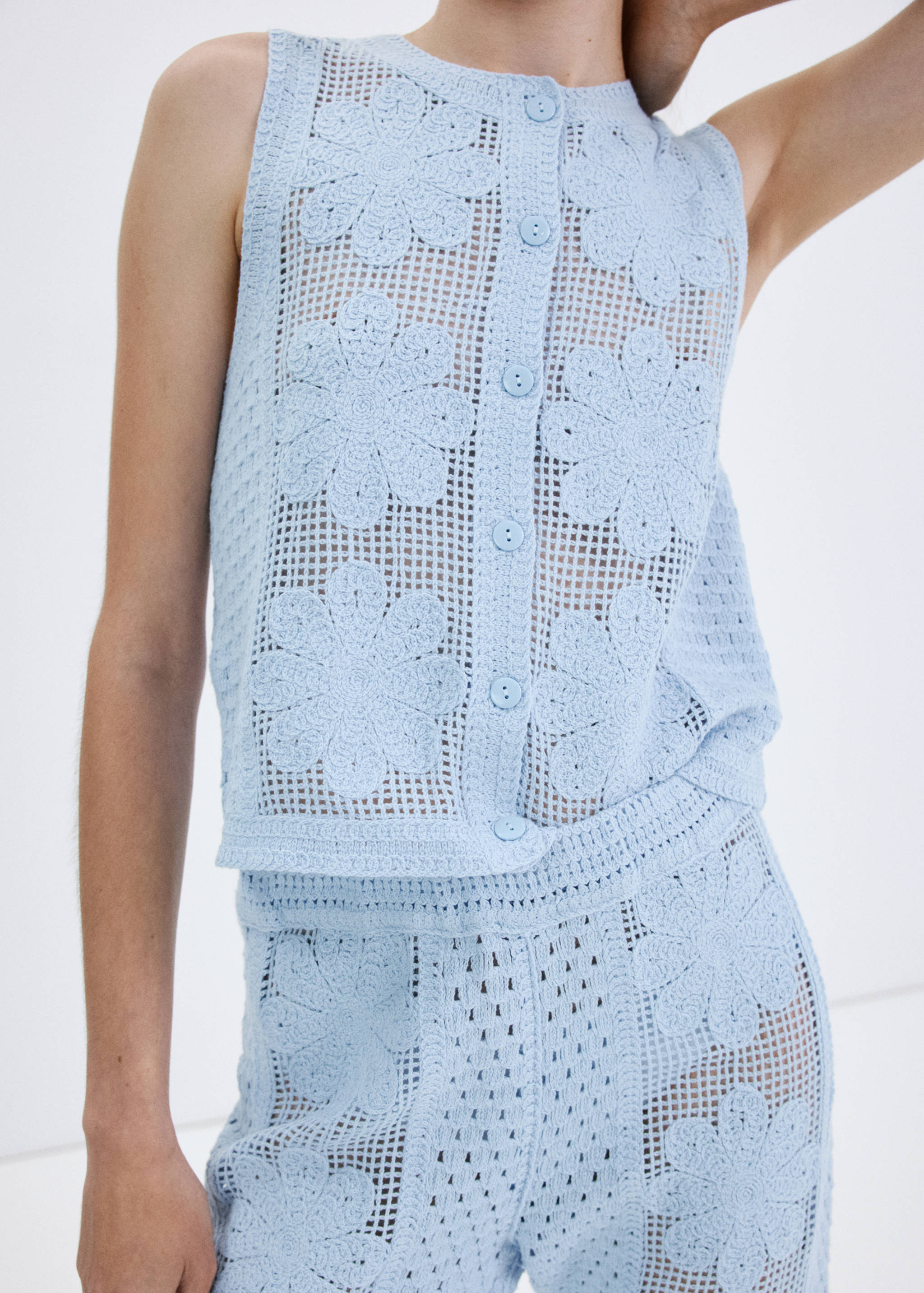 Embroidered openwork knit gilet - Details of the article 6
