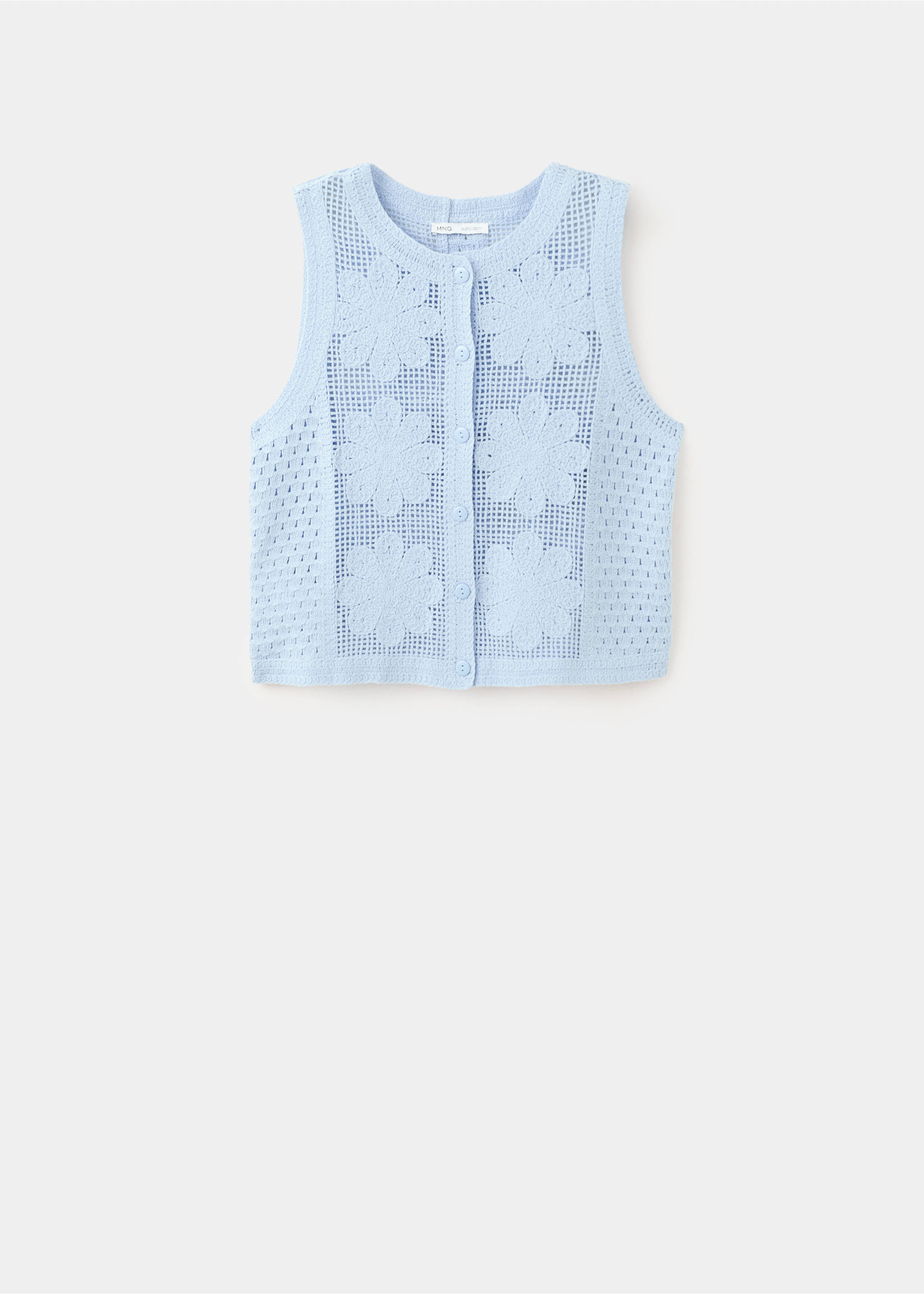 Embroidered openwork knit gilet - Article without model, Sky Blue. Ref: 27099055-00.