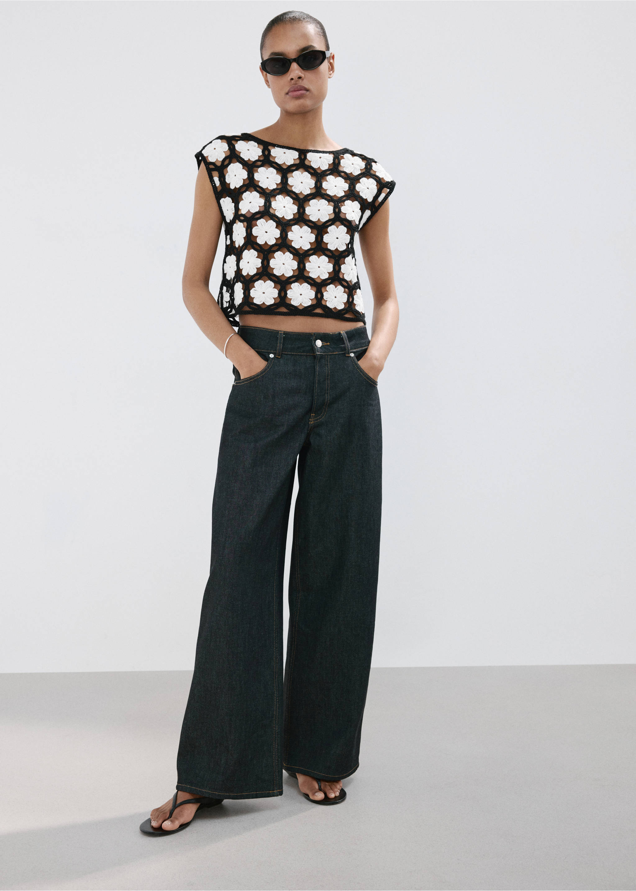 سترة كروشيه مع الزهور - تفاصيل المنتج 2, أسود. Ref: 27099056-00.