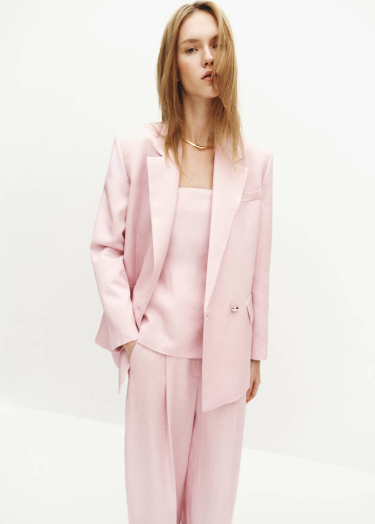 Linen-blend double-breasted suit jacket — Light/Pastel Purple