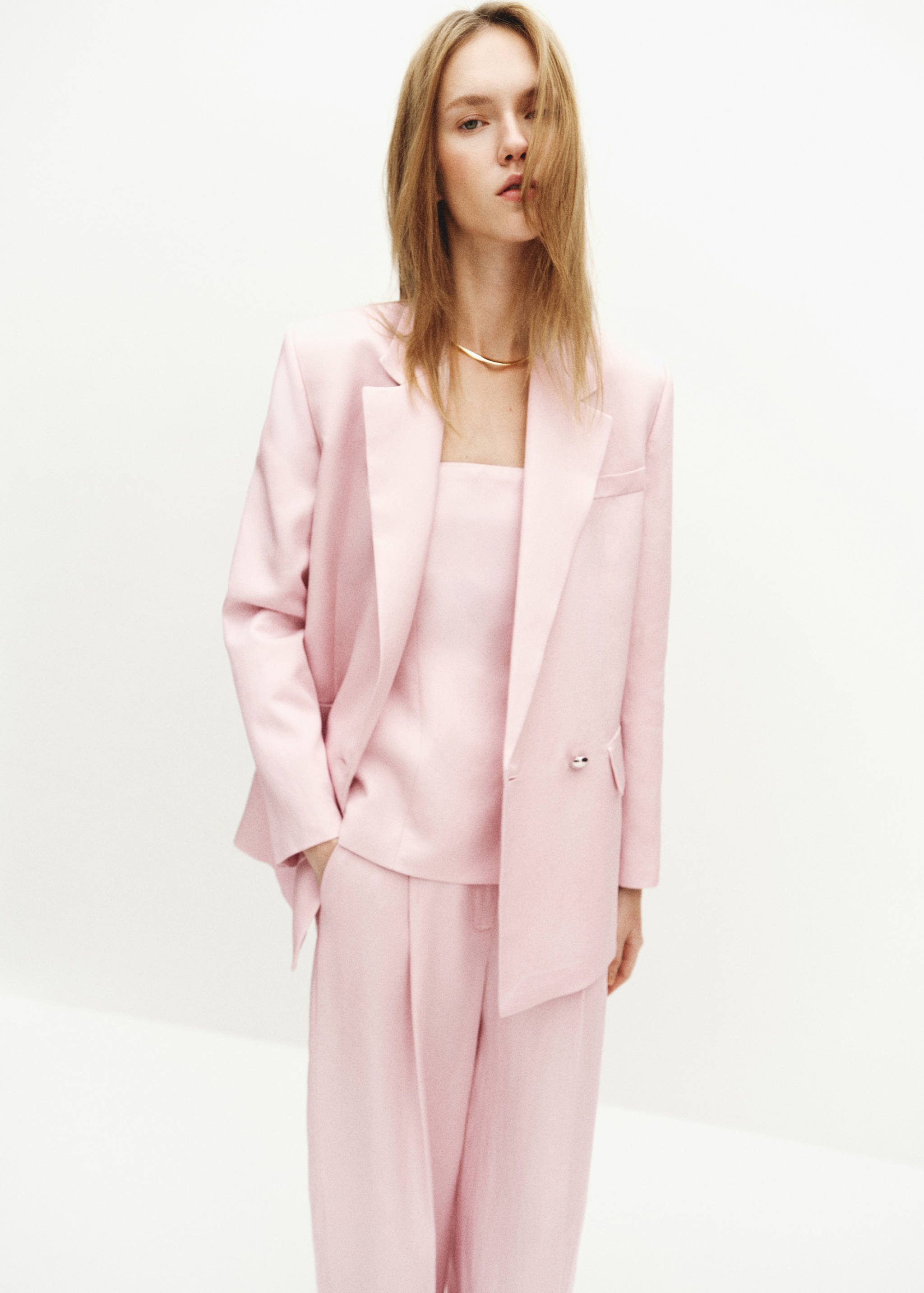 Linen-blend double-breasted suit jacket - Medium plane