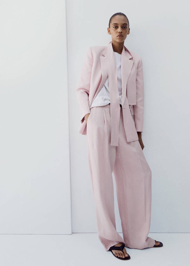 Linen-blend double-breasted suit jacket — Light/Pastel Purple