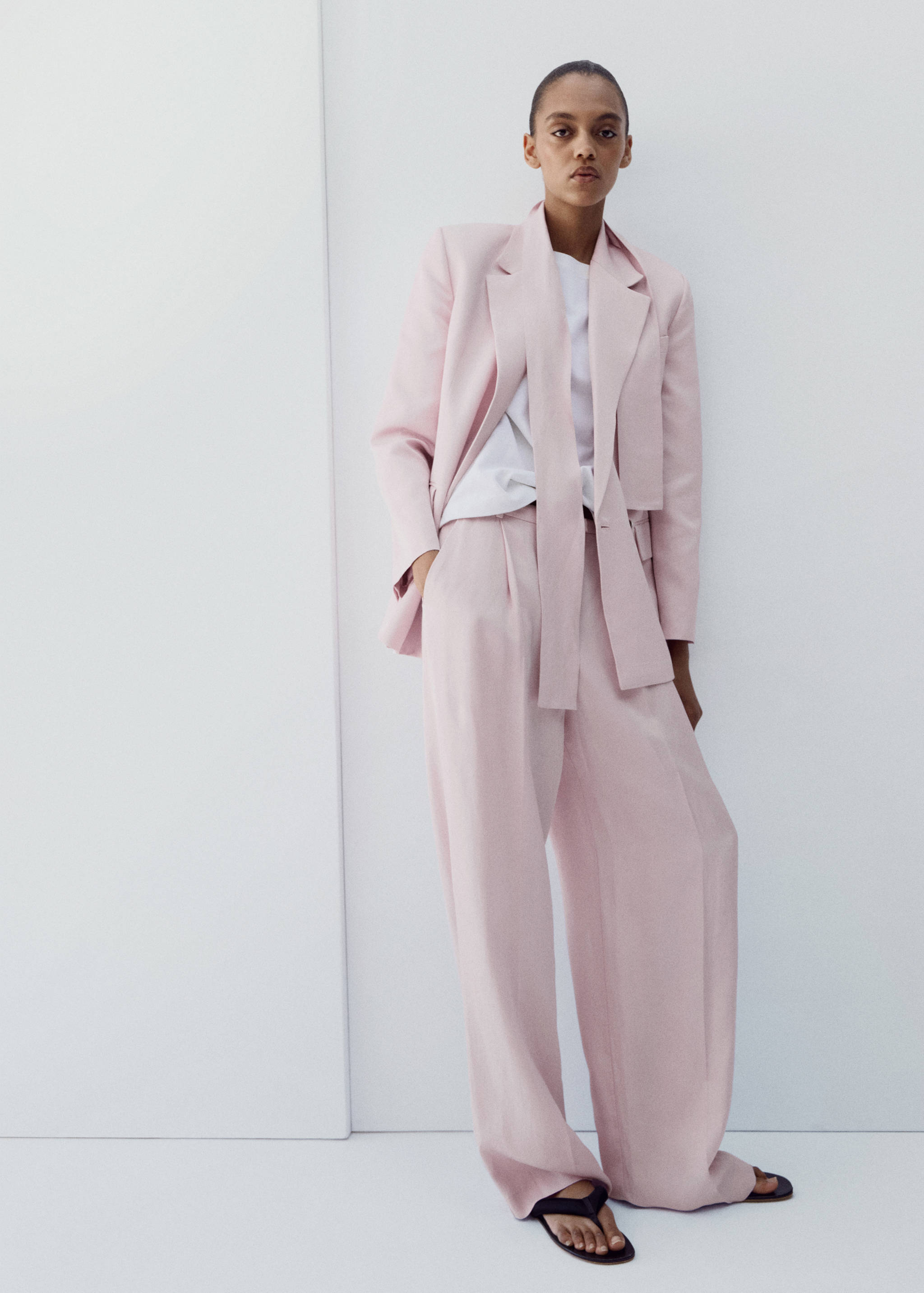 Linen-blend double-breasted suit jacket - General plane