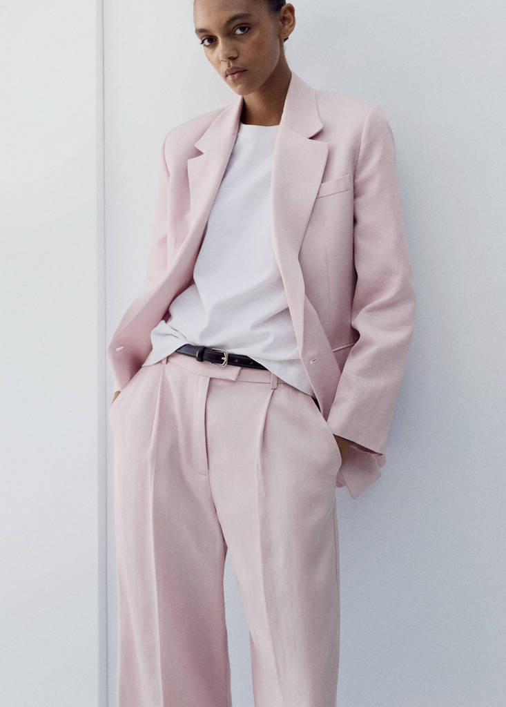 Linen-blend double-breasted suit jacket — Light/Pastel Purple