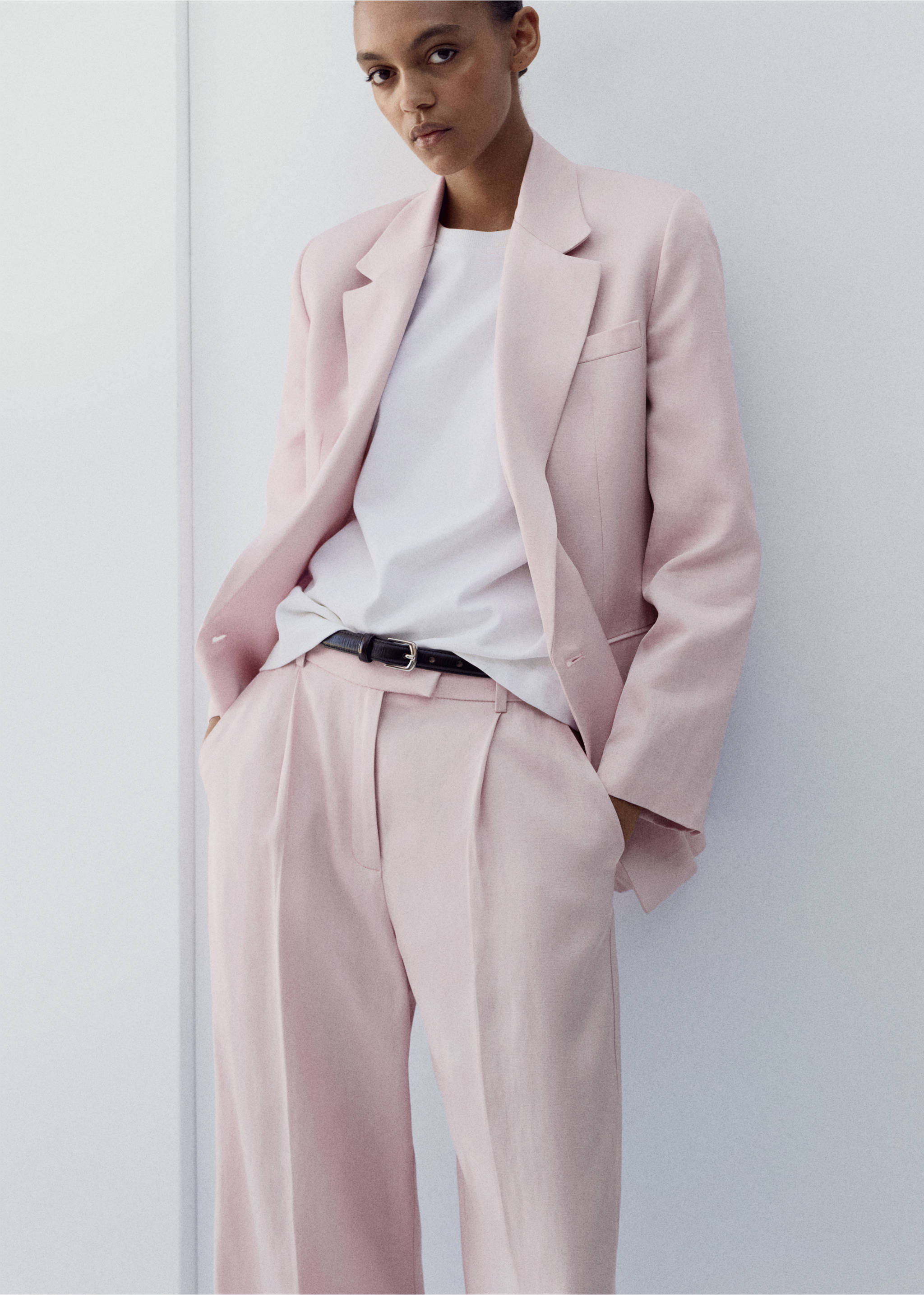 Linen-blend double-breasted suit jacket - Medium plane, Light/Pastel Purple. Ref: 27099058-01.