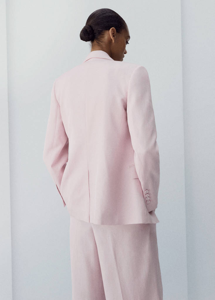 Linen-blend double-breasted suit jacket — Light/Pastel Purple