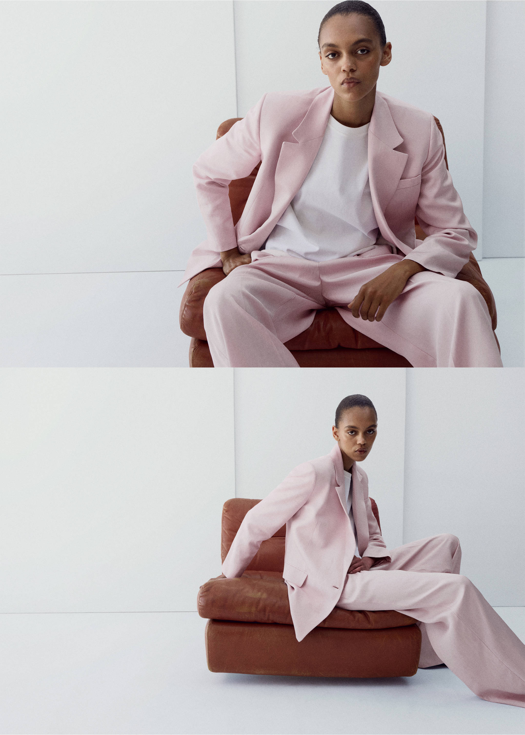 Linen-blend double-breasted suit jacket - Details of the article 4, Light/Pastel Purple. Ref: 27099058-01.