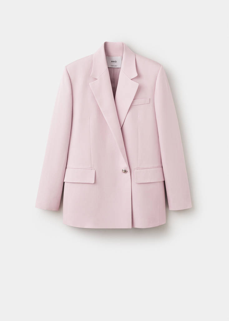Linen-blend double-breasted suit jacket — Light/Pastel Purple