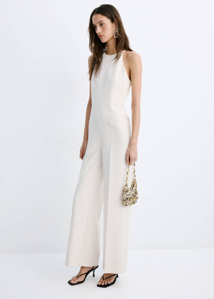 Long halter neck jumpsuit — Ecru