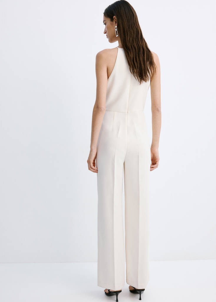 Long halter neck jumpsuit — Ecru