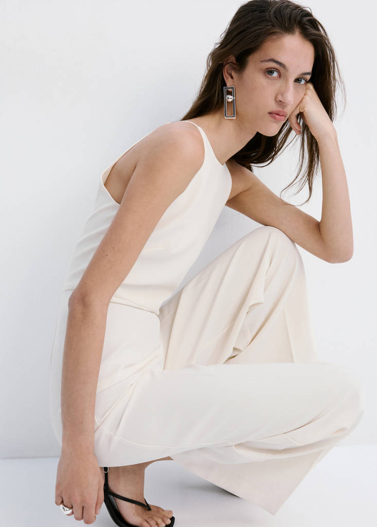 Long halter neck jumpsuit — Ecru