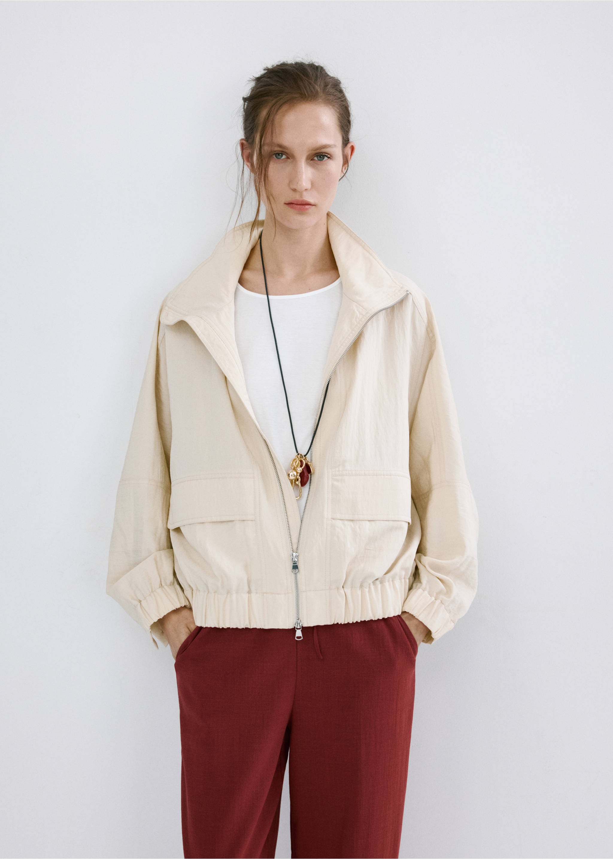 Lyocell bomber jacket - Details of the article 2, Light/Pastel Grey. Ref: 27099060-00.