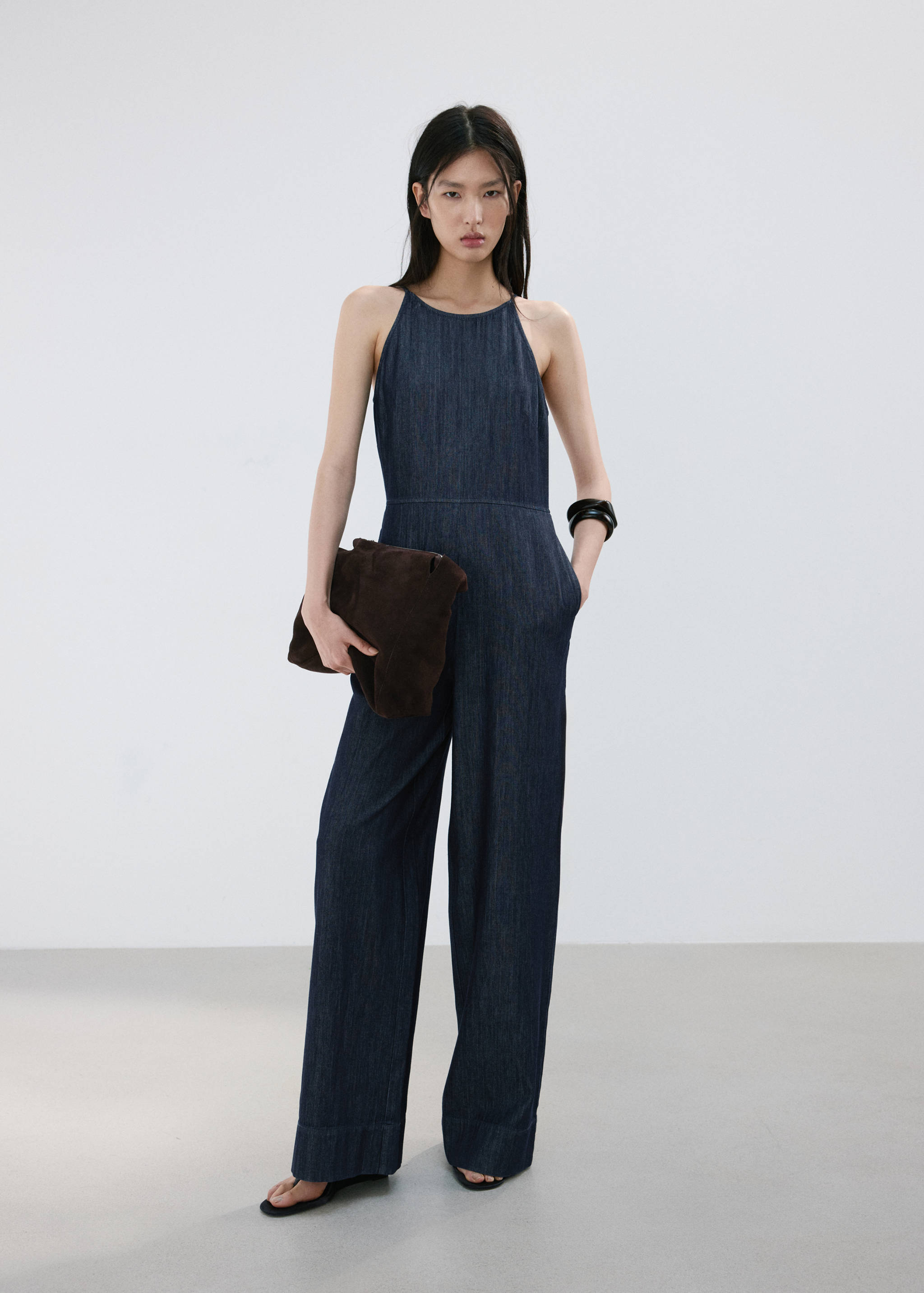 Denim halter-neck jumpsuit - General plane