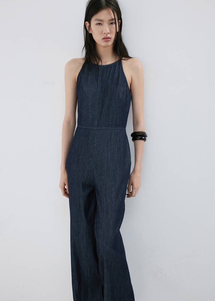 Denim halter-neck jumpsuit