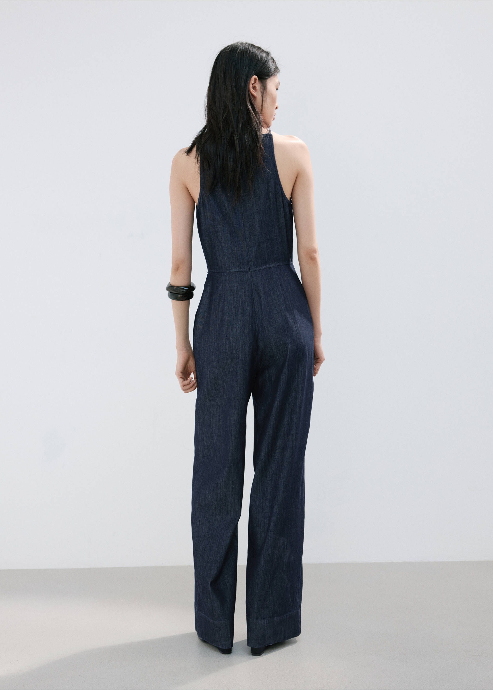 Denim halter-neck jumpsuit - Reverse of the article, Open Blue. Ref: 27099062-00.
