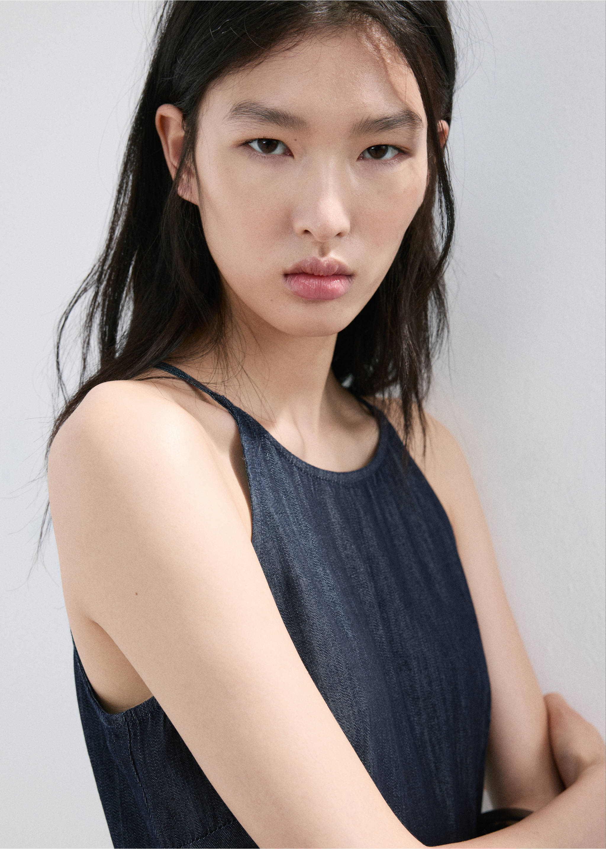 Denim halter-neck jumpsuit - Details of the article 1, Open Blue. Ref: 27099062-00.