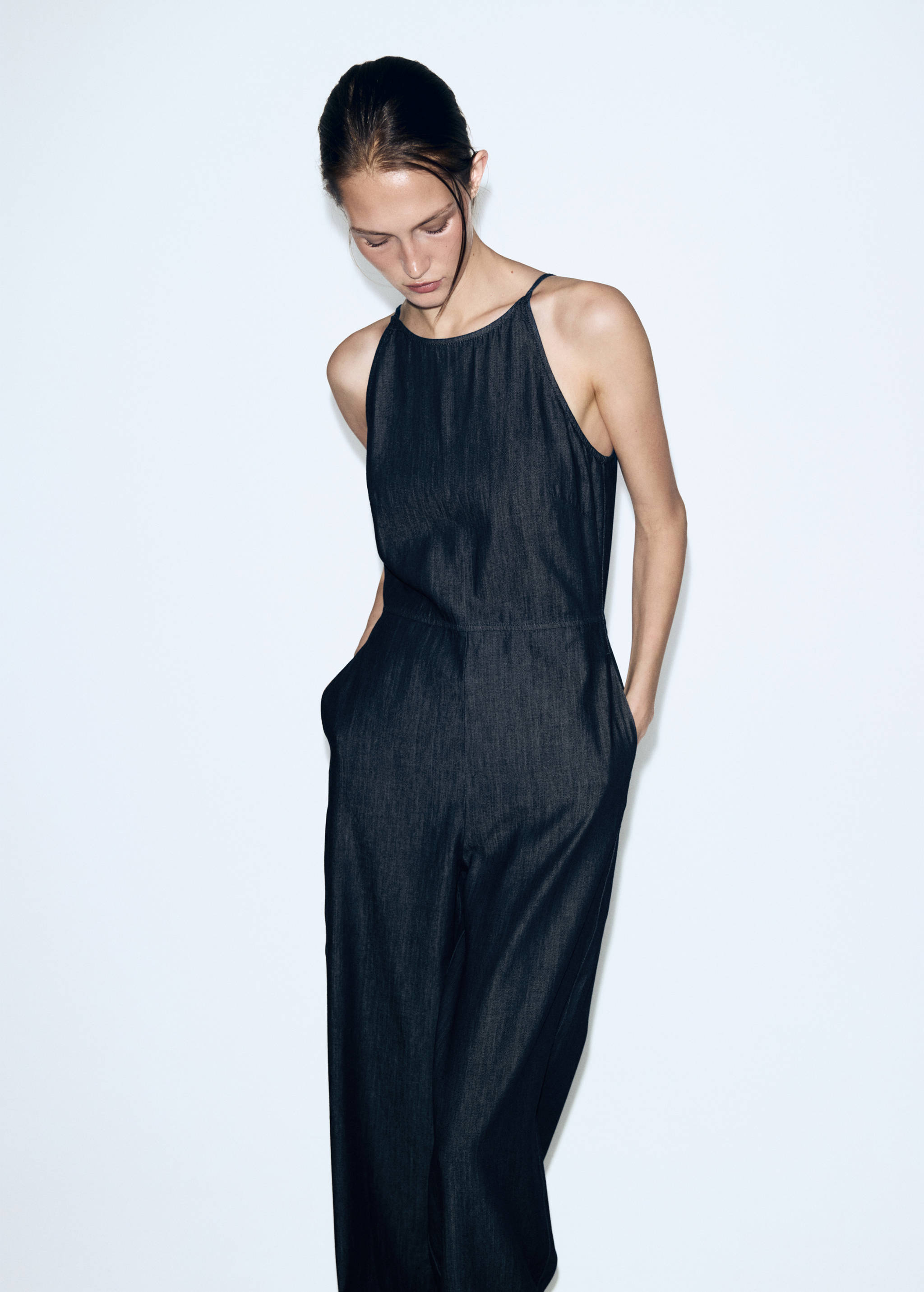 Denim halter-neck jumpsuit - Medium plane
