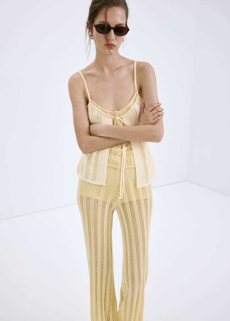 Wide-leg lace knit pants