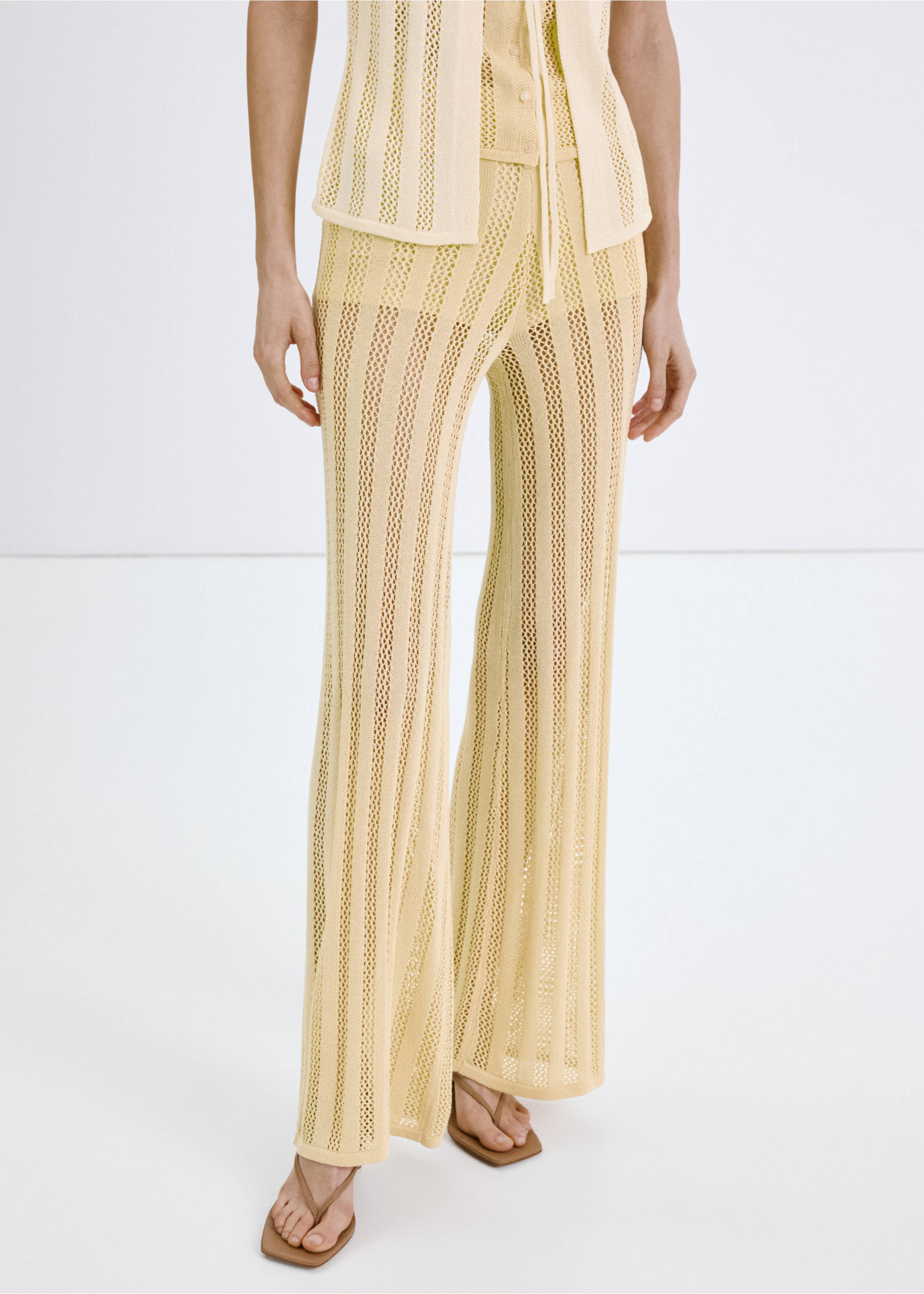 Pantalon maille wideleg - Détail de l'article 6, Jaune pastel. Ref: 27099065-00.