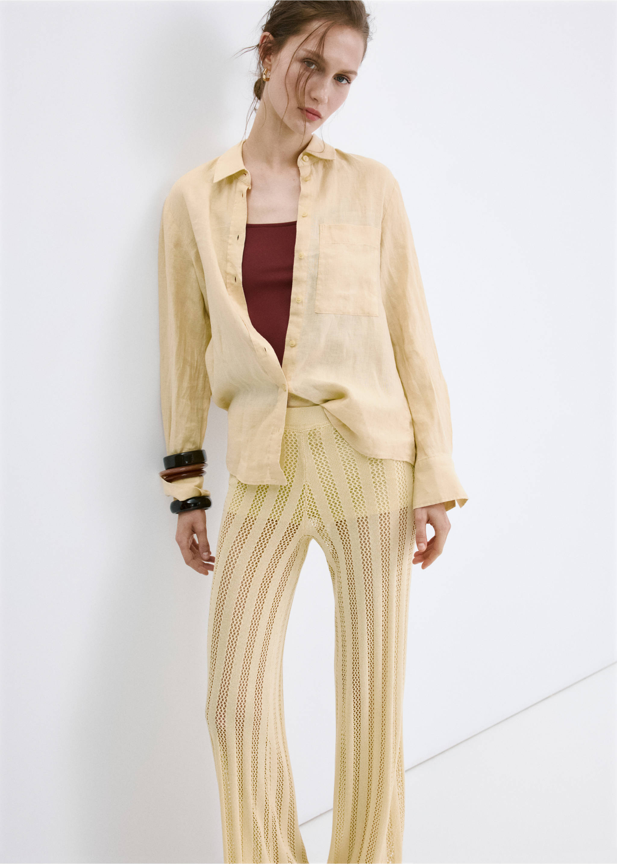 Pantalon maille wideleg - Détail de l'article 2, Jaune pastel. Ref: 27099065-00.