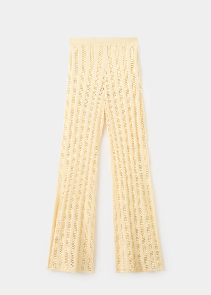 Wide-leg openwork knit trousers — Pastel Yellow