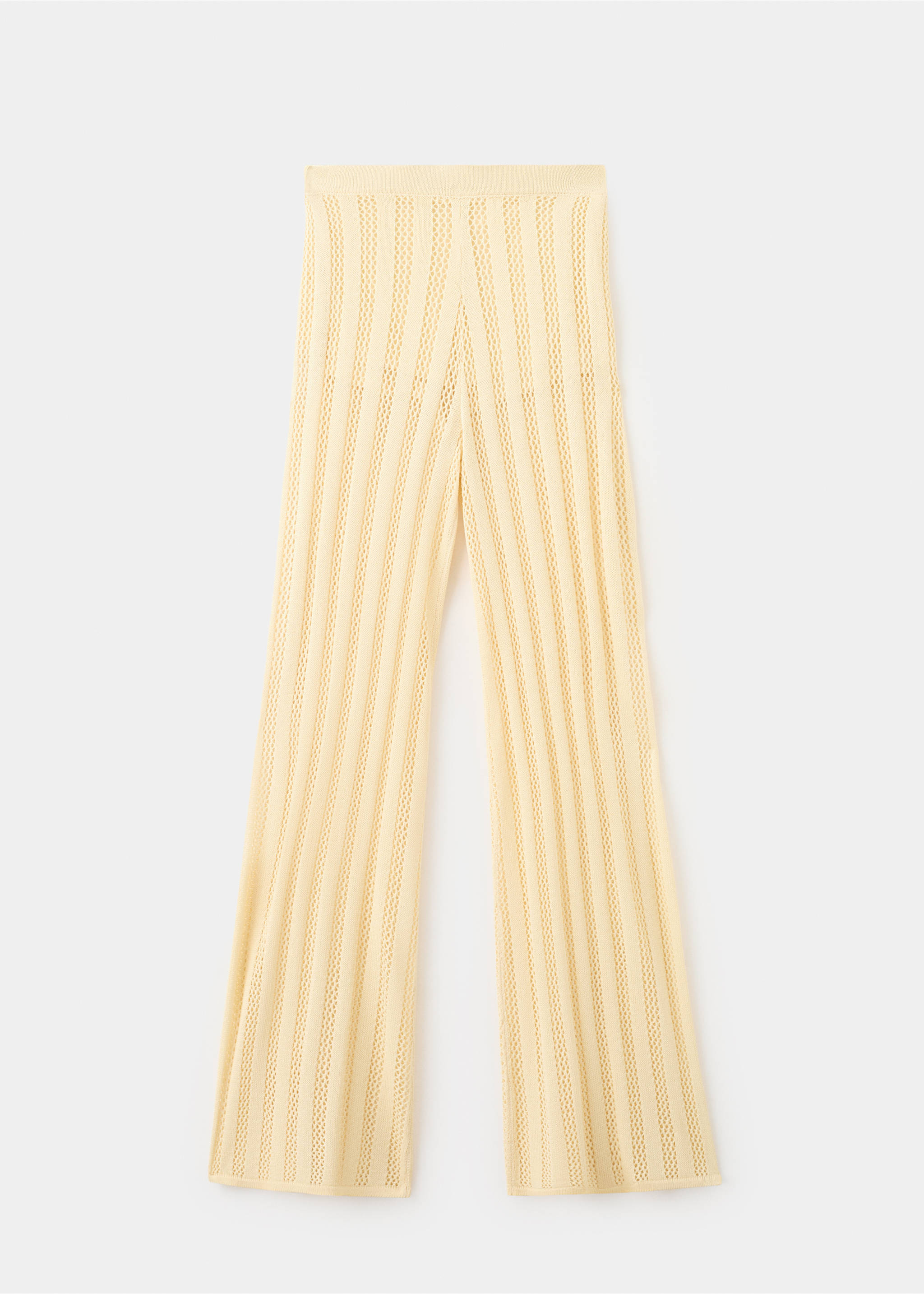 Pantalon en maille ajourée coupe wide leg - Article sans modèle, Jaune pastel. Ref: 27099065-00.