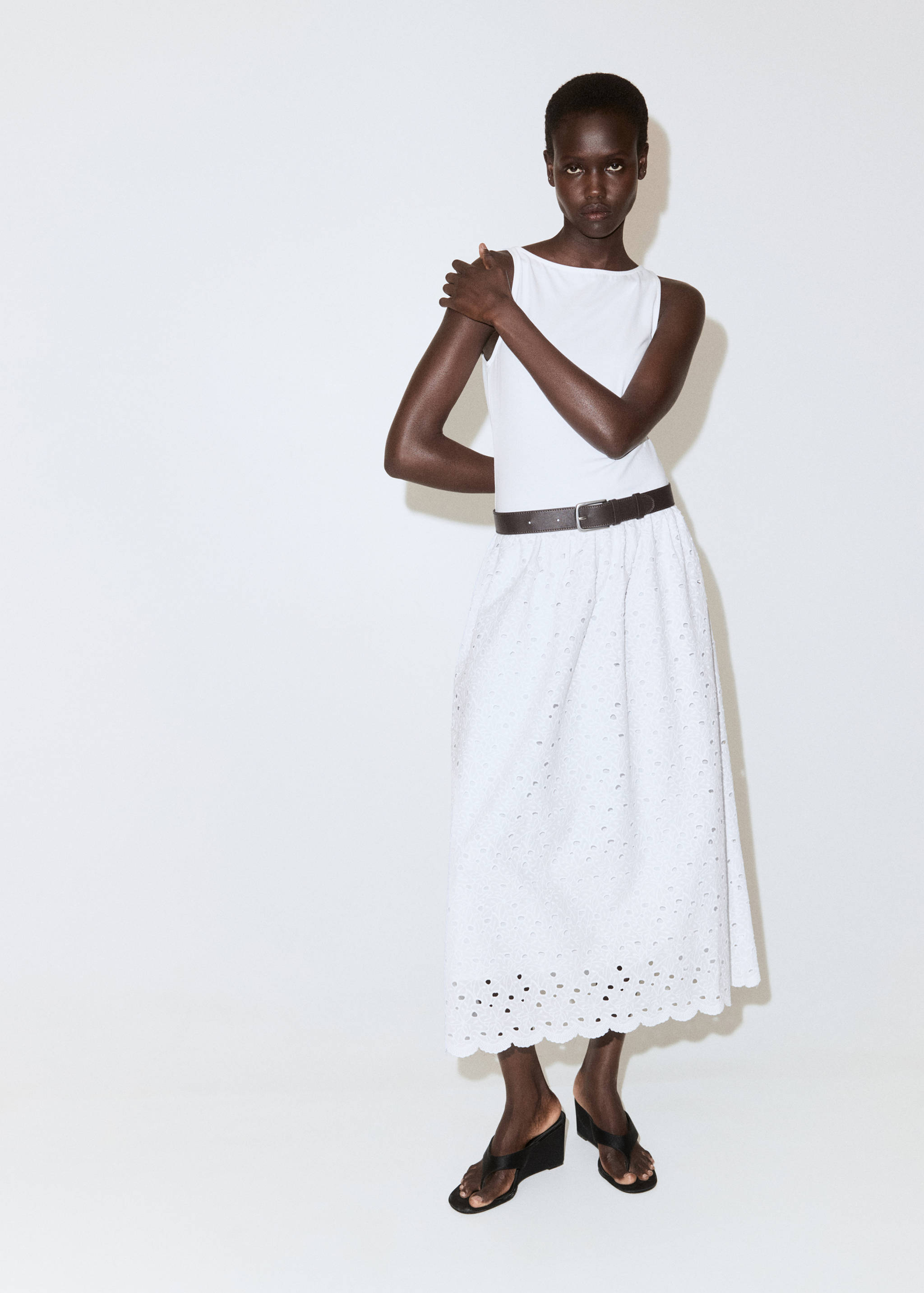 A-line dress with broderie anglaise embroidery - General plane