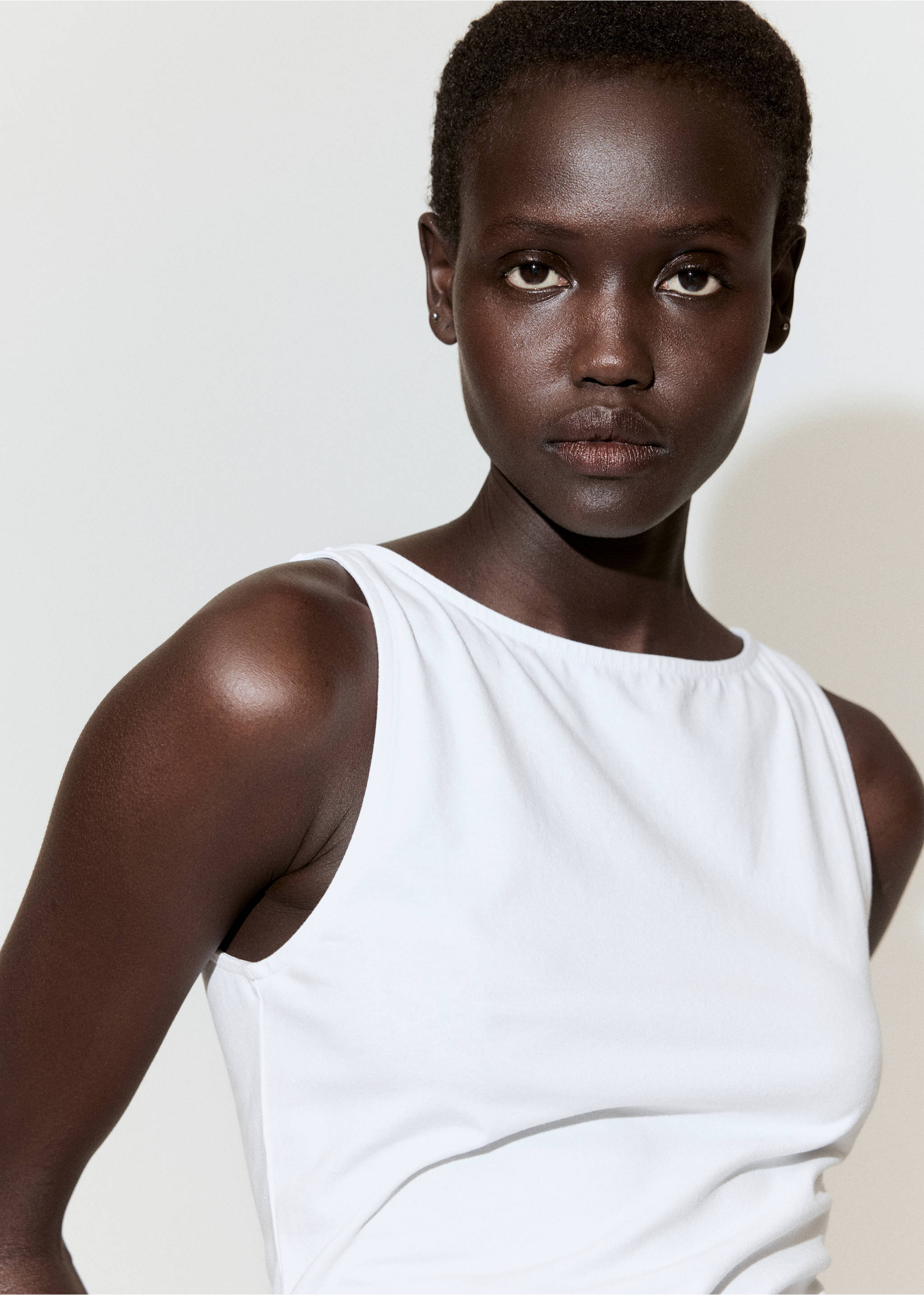 A-line dress with broderie anglaise embroidery - Details of the article 1, White. Ref: 27099067-00.